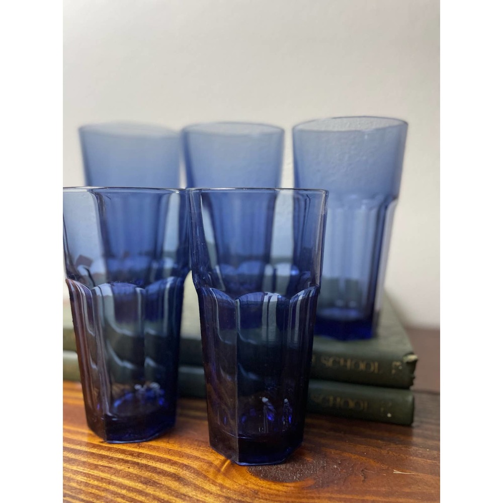 Vintage Libbey Gibraltar Dusky Blue Paneled Duratuff Cooler Glasses- Set of 5